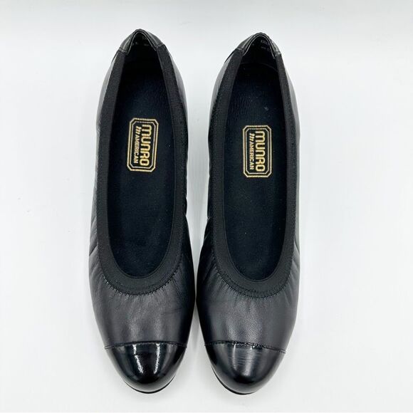 Munro Black Leather and Patent "Odette" Cap Toe Pumps Heels Sz Comfort 7.5M - Picture 5 of 16